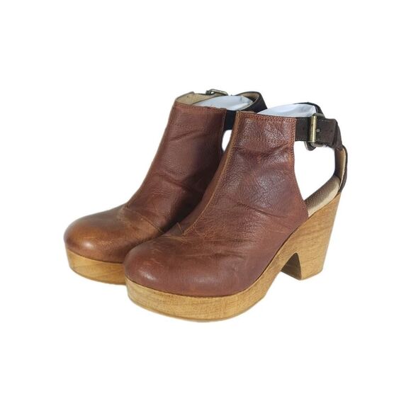 Free People Women's Amber Orchard US7,5 EU38 Brown Leather CutOut Clogs Shoes - Picture 1 of 16
